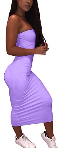 Women's Basic Sleeveless Tube Top Sexy Strapless Bodycon Midi Club Dress