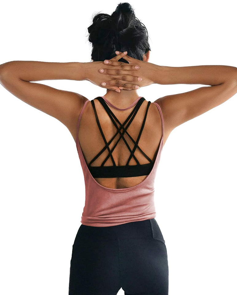 Womens Summer Workout Tops Sexy Backless Yoga Shirts Open Back Activewear Running Sports Gym Quick Dry Tank Tops