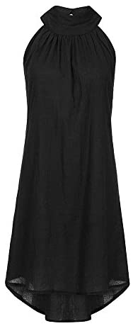 Women clothes Womens Sexy Sleeveless Dresses,Summer Casual Loose Cotton Linen Beach Holiday Party Irregular Dress
