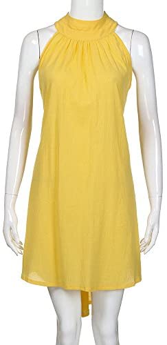 Women clothes Womens Sexy Sleeveless Dresses,Summer Casual Loose Cotton Linen Beach Holiday Party Irregular Dress