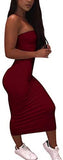 Women's Basic Sleeveless Tube Top Sexy Strapless Bodycon Midi Club Dress