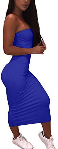 Women's Basic Sleeveless Tube Top Sexy Strapless Bodycon Midi Club Dress