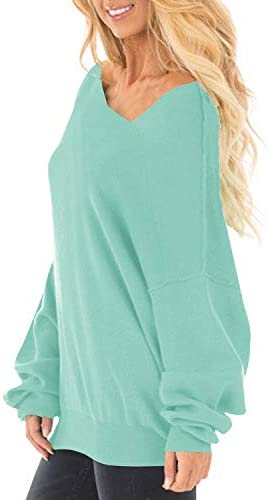 Womens Off The Shoulder Tops Baggy Shirt Long Sleeve Blouse Oversized Sweater Jumper Pullover