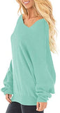 Womens Off The Shoulder Tops Baggy Shirt Long Sleeve Blouse Oversized Sweater Jumper Pullover