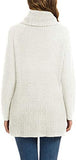 Women's Solid Color Chunky Button Pullover Sweater Turtle Cowl Neck Asymmetric Hem Knit Sweater