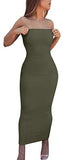 Women's Basic Sleeveless Tube Top Sexy Strapless Bodycon Midi Club Dress