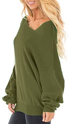 Womens Off The Shoulder Tops Baggy Shirt Long Sleeve Blouse Oversized Sweater Jumper Pullover