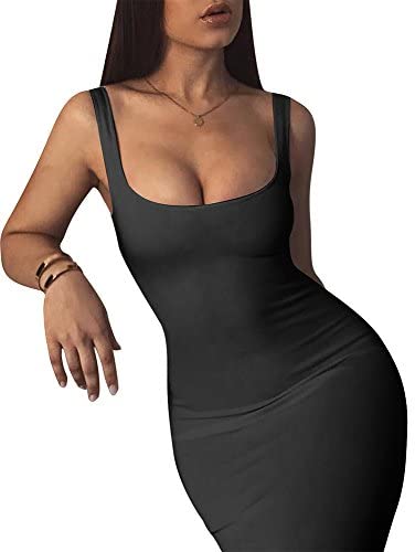 Women's Sexy Bodycon Tank Dress Sleeveless Basic Midi Club Dresses
