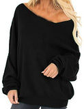 Womens Off The Shoulder Tops Baggy Shirt Long Sleeve Blouse Oversized Sweater Jumper Pullover