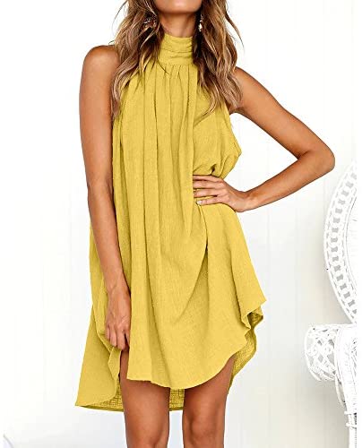 Women clothes Womens Sexy Sleeveless Dresses,Summer Casual Loose Cotton Linen Beach Holiday Party Irregular Dress