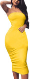 Women's Basic Sleeveless Tube Top Sexy Strapless Bodycon Midi Club Dress