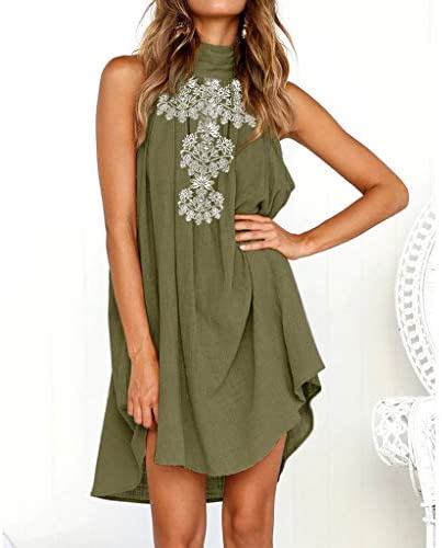 Women clothes Womens Sexy Sleeveless Dresses,Summer Casual Loose Cotton Linen Beach Holiday Party Irregular Dress