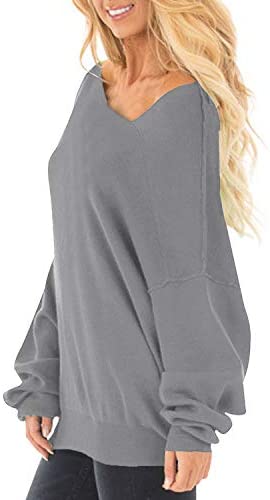 Womens Off The Shoulder Tops Baggy Shirt Long Sleeve Blouse Oversized Sweater Jumper Pullover
