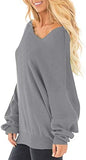 Womens Off The Shoulder Tops Baggy Shirt Long Sleeve Blouse Oversized Sweater Jumper Pullover