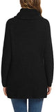 Women's Solid Color Chunky Button Pullover Sweater Turtle Cowl Neck Asymmetric Hem Knit Sweater