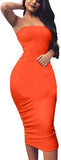 Women's Basic Sleeveless Tube Top Sexy Strapless Bodycon Midi Club Dress
