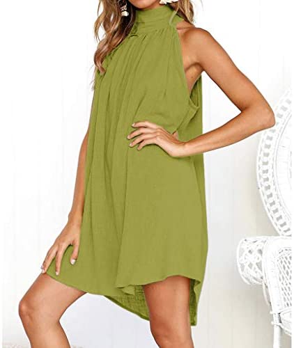 Women clothes Womens Sexy Sleeveless Dresses,Summer Casual Loose Cotton Linen Beach Holiday Party Irregular Dress