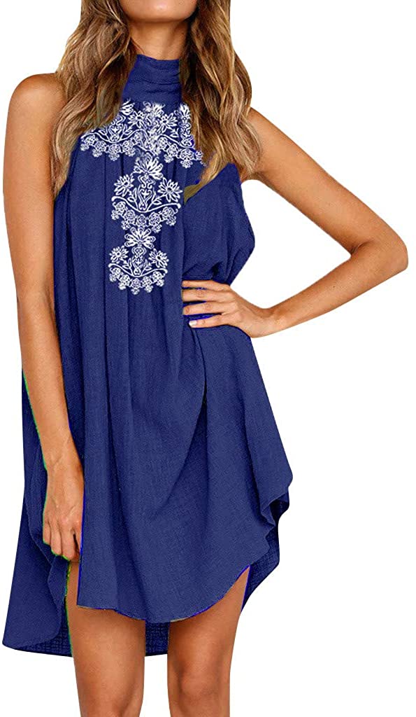 Women clothes Womens Sexy Sleeveless Dresses,Summer Casual Loose Cotton Linen Beach Holiday Party Irregular Dress