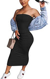 Women's Basic Sleeveless Tube Top Sexy Strapless Bodycon Midi Club Dress