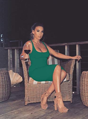 Women's Sexy Bodycon Tank Dress Sleeveless Basic Midi Club Dresses