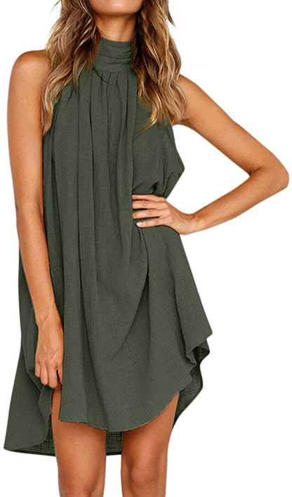 Women clothes Womens Sexy Sleeveless Dresses,Summer Casual Loose Cotton Linen Beach Holiday Party Irregular Dress