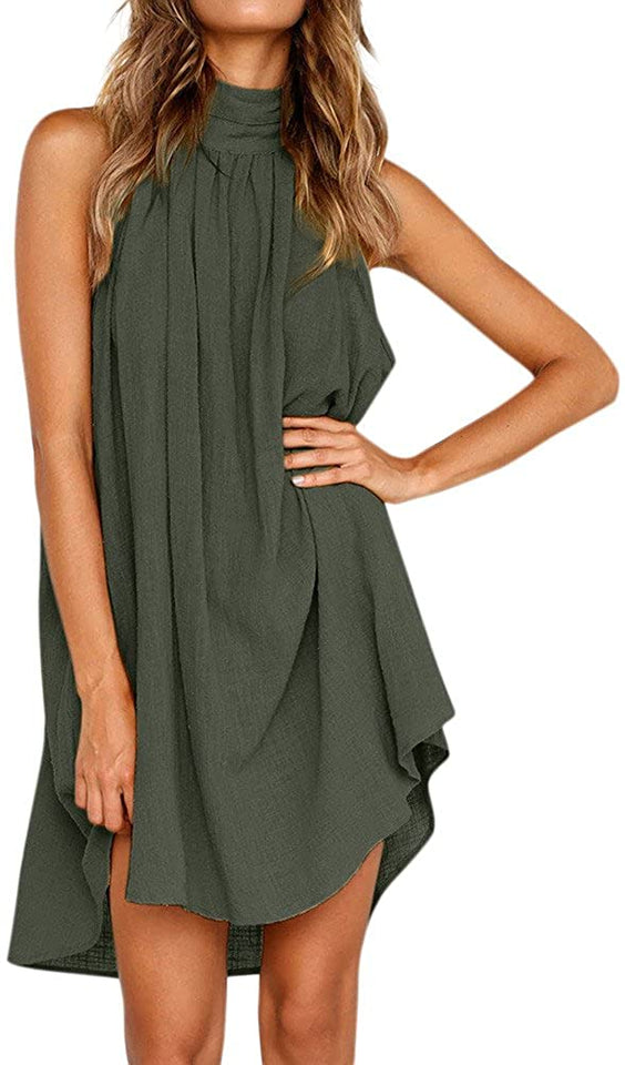 Women clothes Womens Sexy Sleeveless Dresses,Summer Casual Loose Cotton Linen Beach Holiday Party Irregular Dress