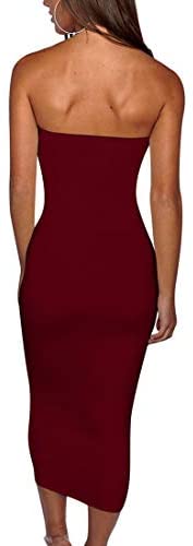 Women's Basic Sleeveless Tube Top Sexy Strapless Bodycon Midi Club Dress
