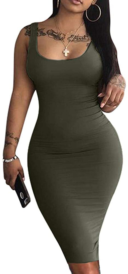 Women's Sexy Bodycon Tank Dress Sleeveless Basic Midi Club Dresses