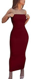 Women's Basic Sleeveless Tube Top Sexy Strapless Bodycon Midi Club Dress