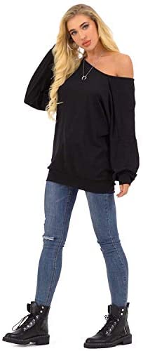 Womens Off The Shoulder Tops Baggy Shirt Long Sleeve Blouse Oversized Sweater Jumper Pullover