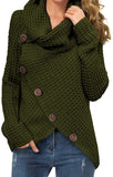 Women's Solid Color Chunky Button Pullover Sweater Turtle Cowl Neck Asymmetric Hem Knit Sweater