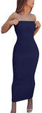 Women's Basic Sleeveless Tube Top Sexy Strapless Bodycon Midi Club Dress