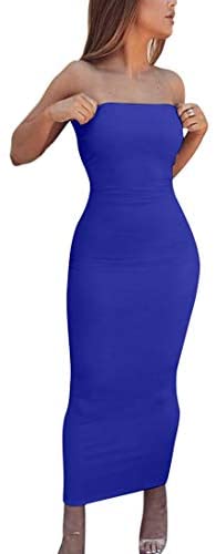 Women's Basic Sleeveless Tube Top Sexy Strapless Bodycon Midi Club Dress