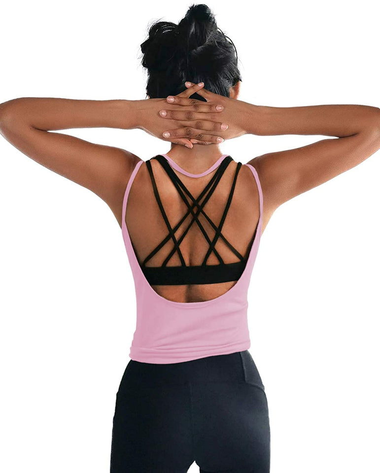 Womens Summer Workout Tops Sexy Backless Yoga Shirts Open Back Activewear Running Sports Gym Quick Dry Tank Tops