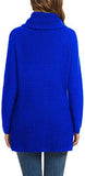 Women's Solid Color Chunky Button Pullover Sweater Turtle Cowl Neck Asymmetric Hem Knit Sweater