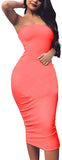 Women's Basic Sleeveless Tube Top Sexy Strapless Bodycon Midi Club Dress