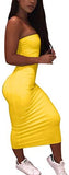 Women's Basic Sleeveless Tube Top Sexy Strapless Bodycon Midi Club Dress
