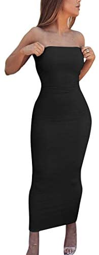 Women's Basic Sleeveless Tube Top Sexy Strapless Bodycon Midi Club Dress