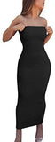 Women's Basic Sleeveless Tube Top Sexy Strapless Bodycon Midi Club Dress