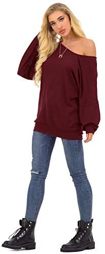 Womens Off The Shoulder Tops Baggy Shirt Long Sleeve Blouse Oversized Sweater Jumper Pullover