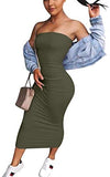 Women's Basic Sleeveless Tube Top Sexy Strapless Bodycon Midi Club Dress
