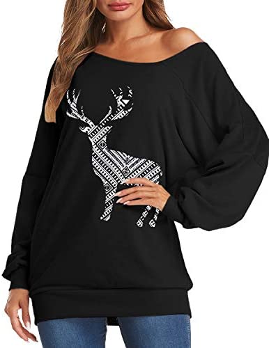 Womens Off The Shoulder Tops Baggy Shirt Long Sleeve Blouse Oversized Sweater Jumper Pullover