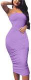 Women's Basic Sleeveless Tube Top Sexy Strapless Bodycon Midi Club Dress