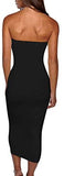 Women's Basic Sleeveless Tube Top Sexy Strapless Bodycon Midi Club Dress