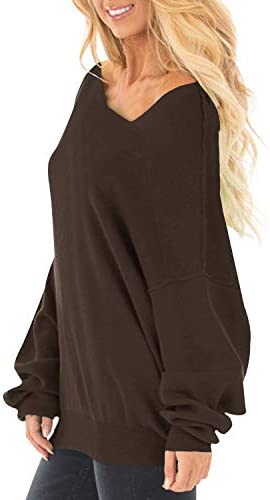 Womens Off The Shoulder Tops Baggy Shirt Long Sleeve Blouse Oversized Sweater Jumper Pullover