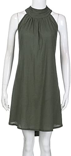 Women clothes Womens Sexy Sleeveless Dresses,Summer Casual Loose Cotton Linen Beach Holiday Party Irregular Dress