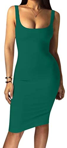 Women's Sexy Bodycon Tank Dress Sleeveless Basic Midi Club Dresses