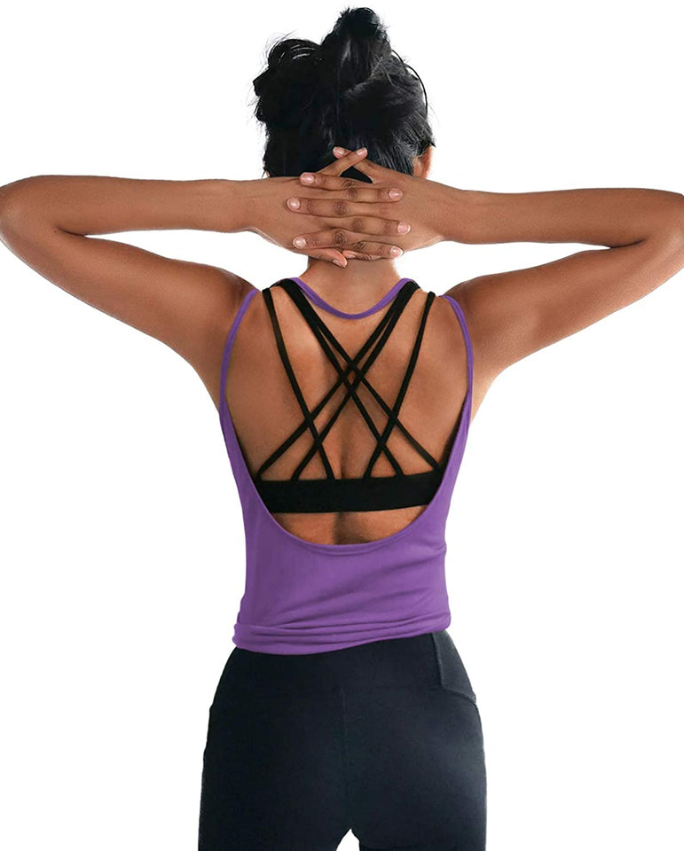 Womens Summer Workout Tops Sexy Backless Yoga Shirts Open Back Activewear Running Sports Gym Quick Dry Tank Tops