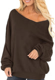 Womens Off The Shoulder Tops Baggy Shirt Long Sleeve Blouse Oversized Sweater Jumper Pullover