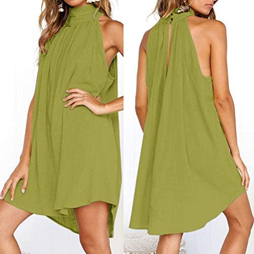 Women clothes Womens Sexy Sleeveless Dresses,Summer Casual Loose Cotton Linen Beach Holiday Party Irregular Dress